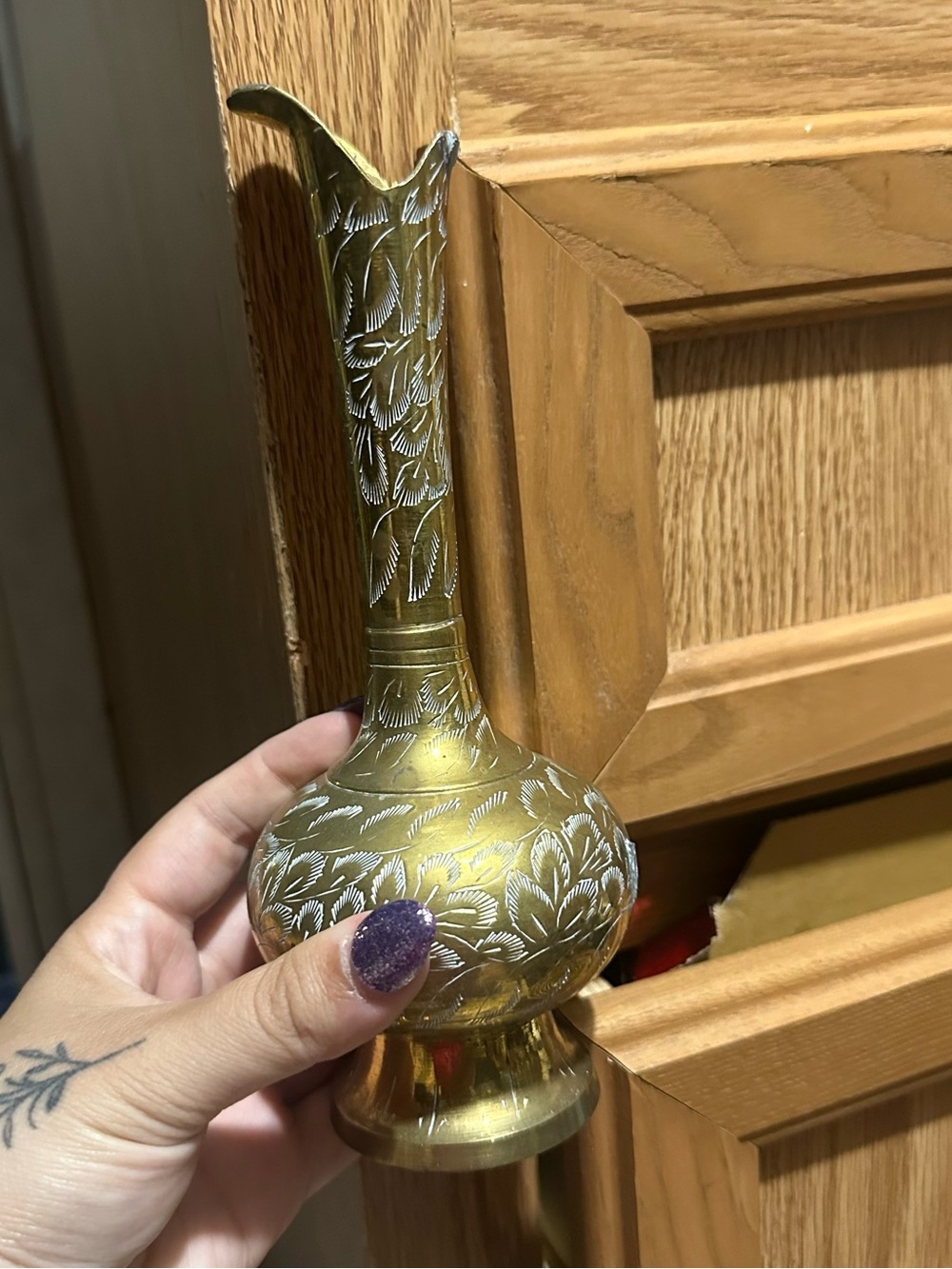 Vtg | Etched Brass Vase